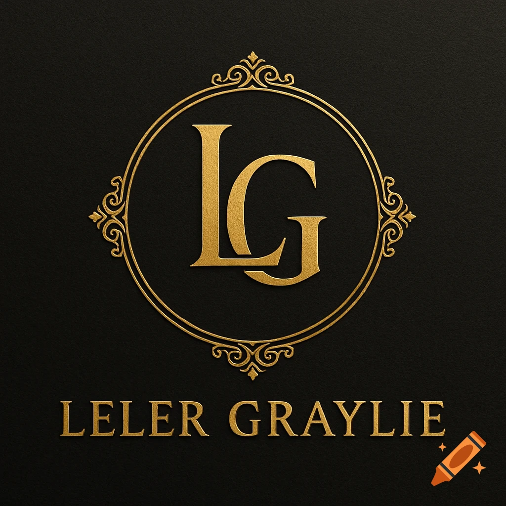 Gold and black luxury logo with initials LG in an ornate frame and the name LELER GRAYLIE below.