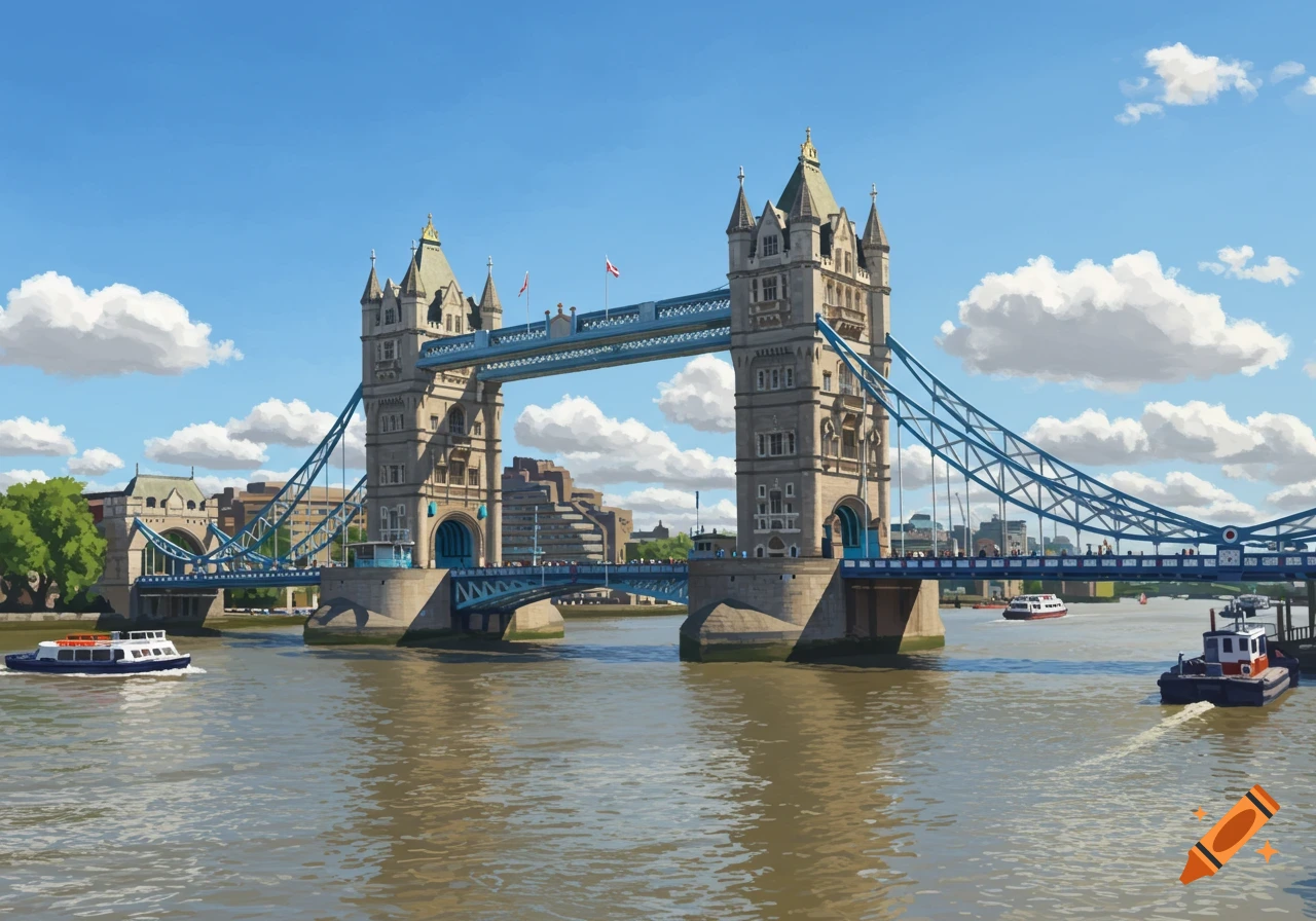 Tower Bridge over the River Thames on a sunny day with boats