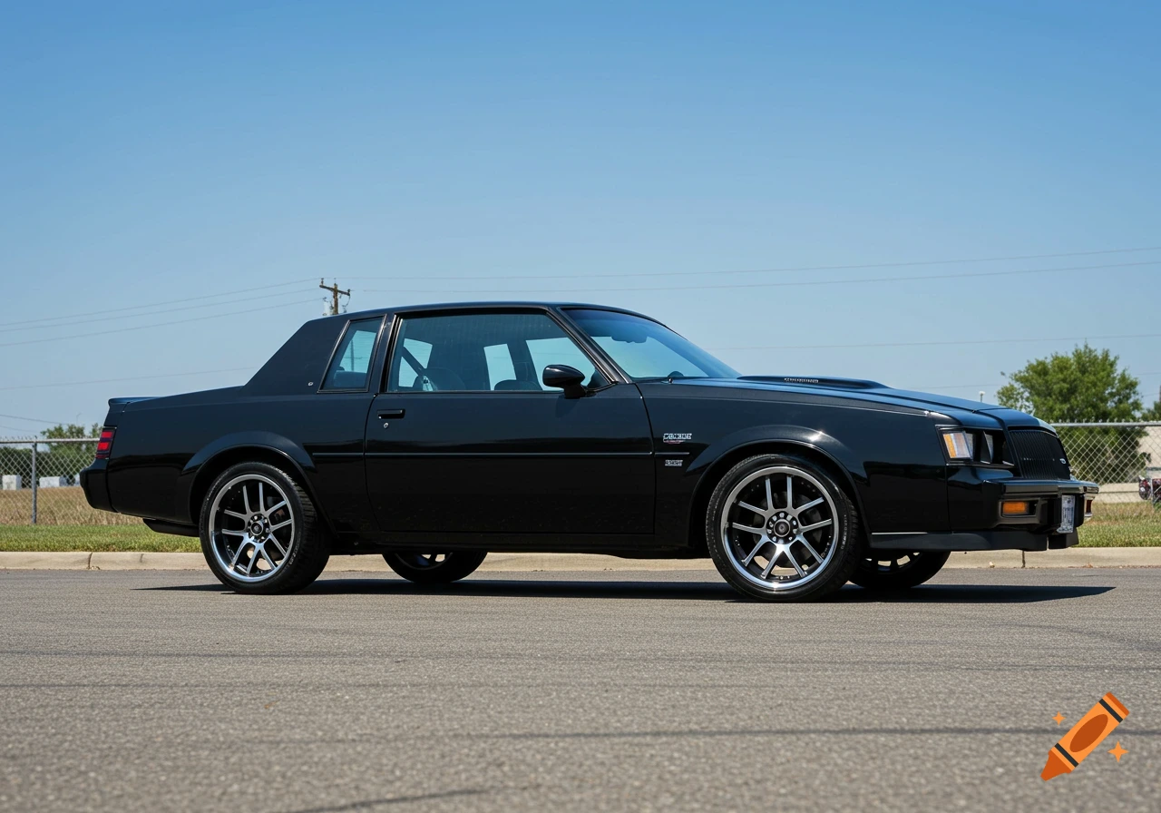 A black 1987 Buick Grand National coupe parked on asphalt.