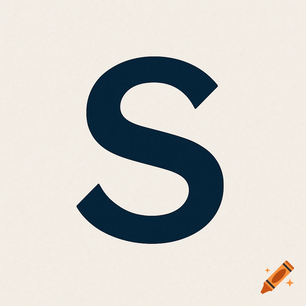 A logo featuring a dark blue letter S on a light background.