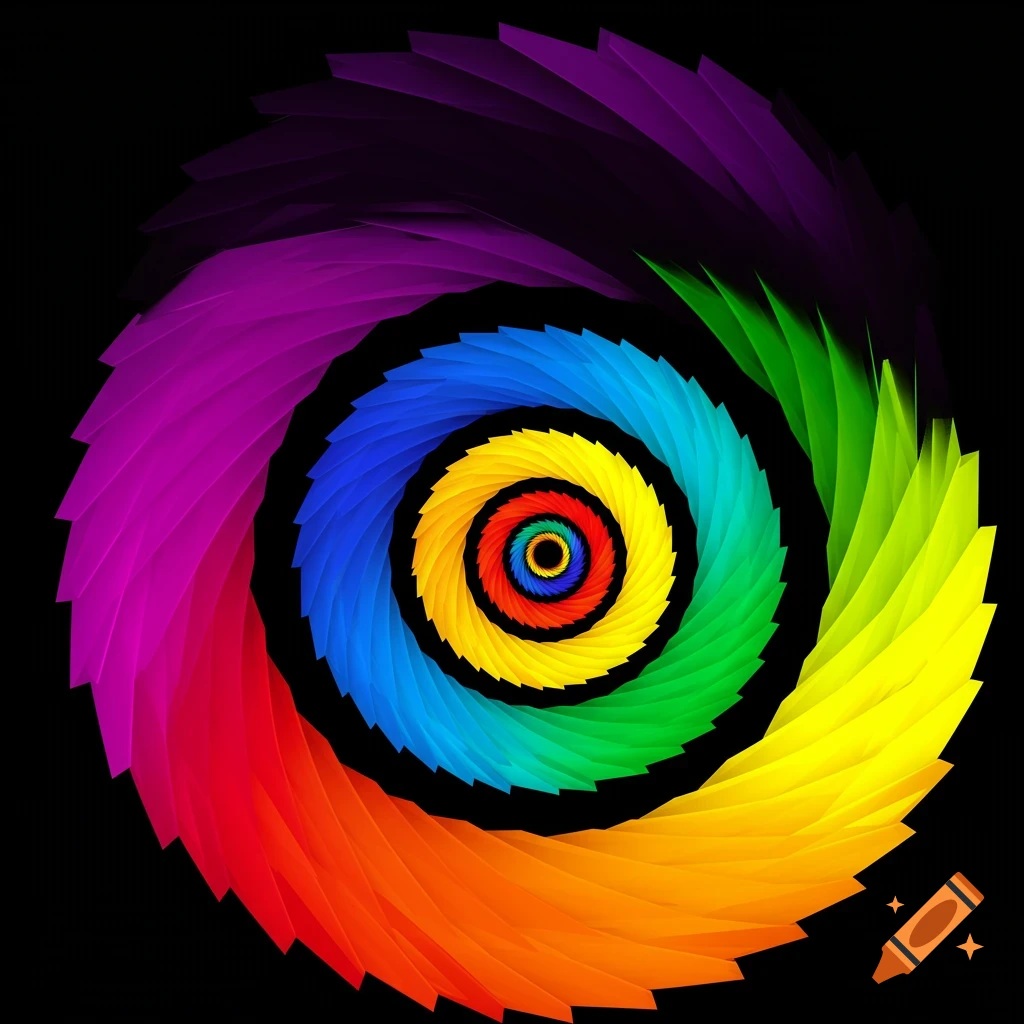 A rainbow-colored spiral against a black background.
