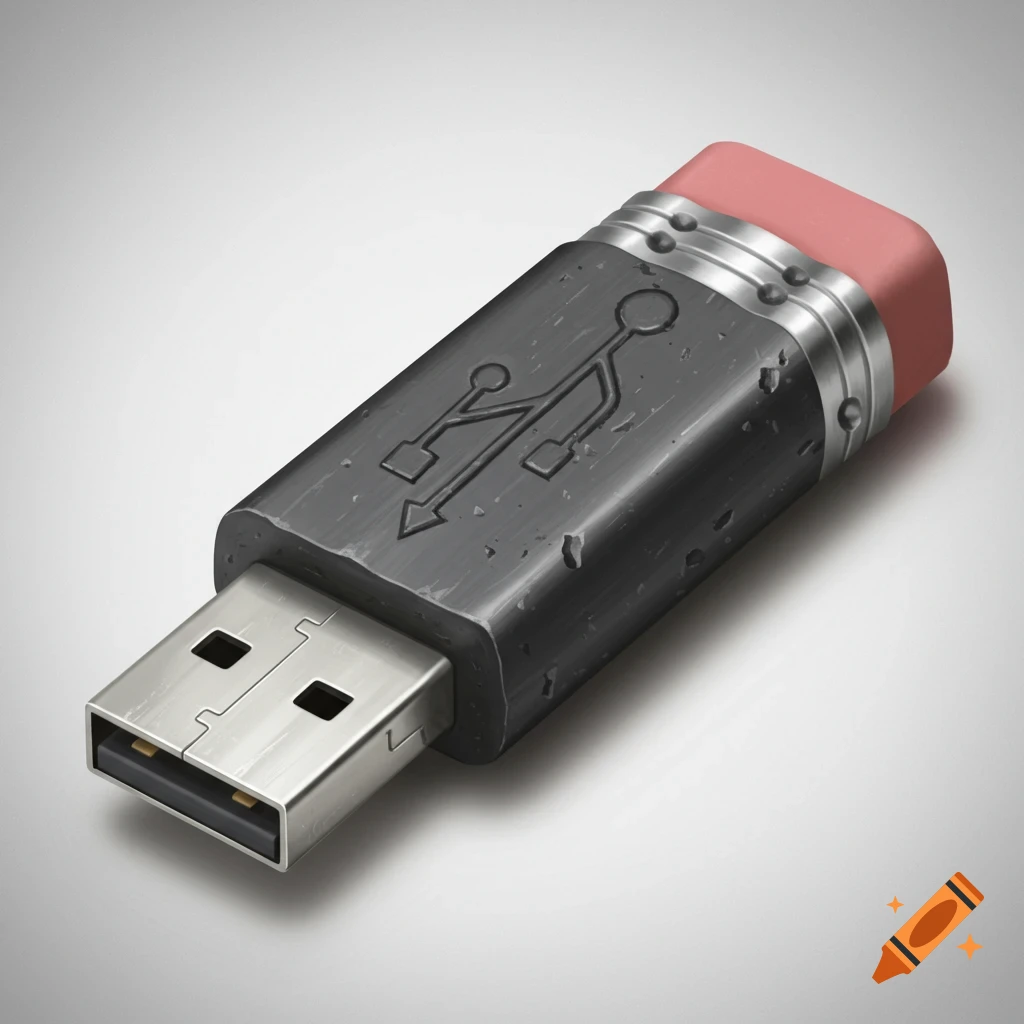 A USB flash drive designed to look like a pencil with an eraser.