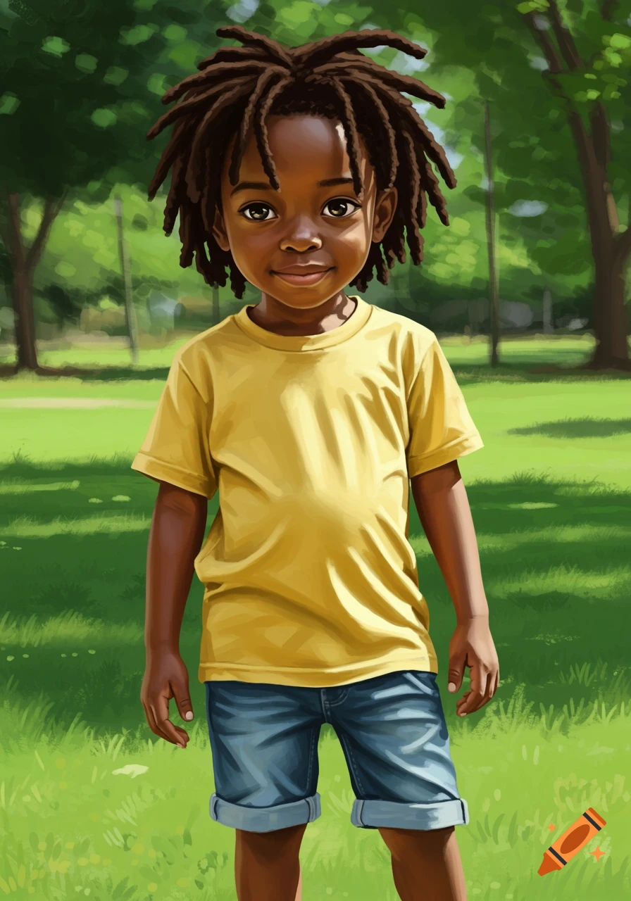 A young Black boy with dreadlocks smiling in a park. on Craiyon