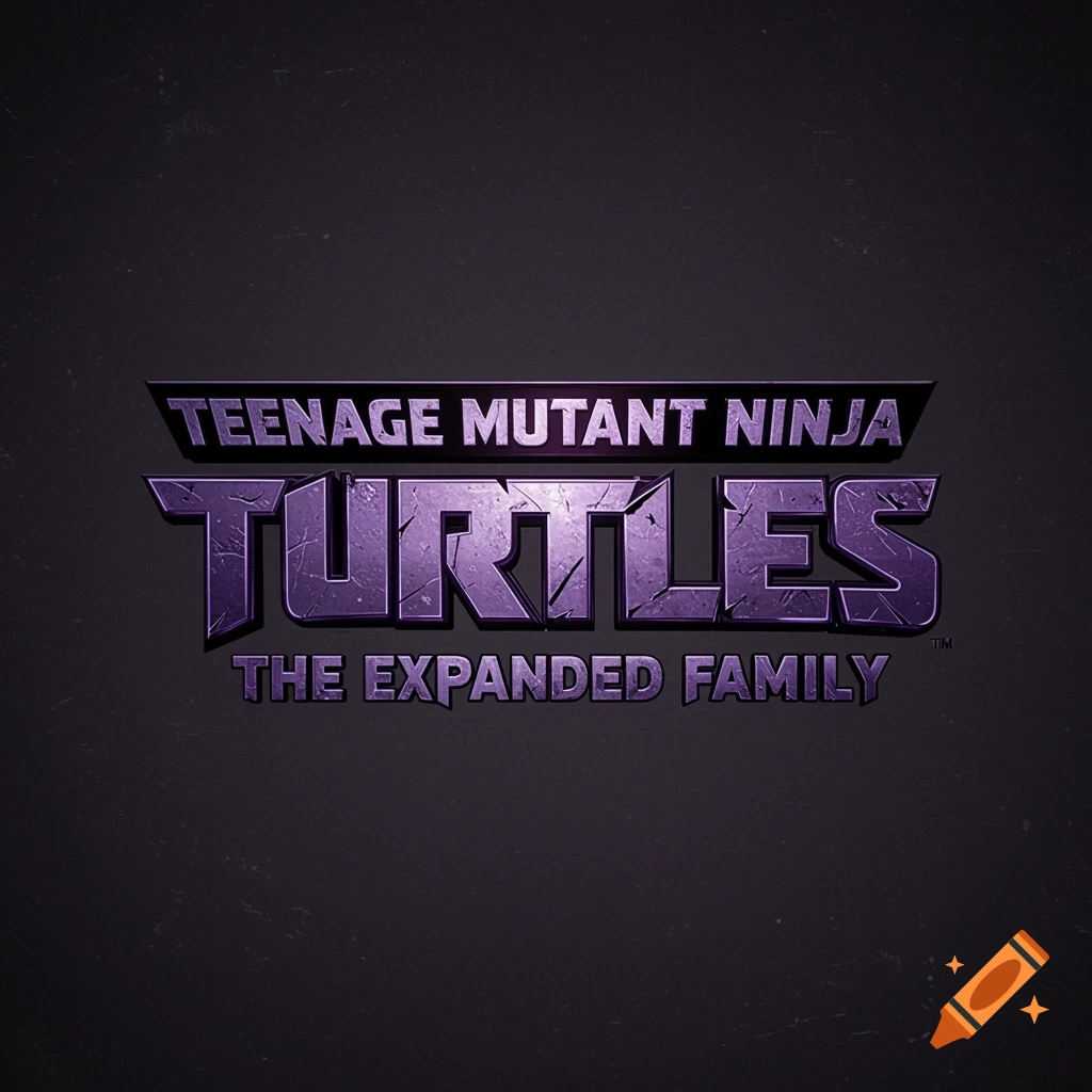 Metallic purple logo for Teenage Mutant Ninja Turtles: The Expanded Family on a dark background.
