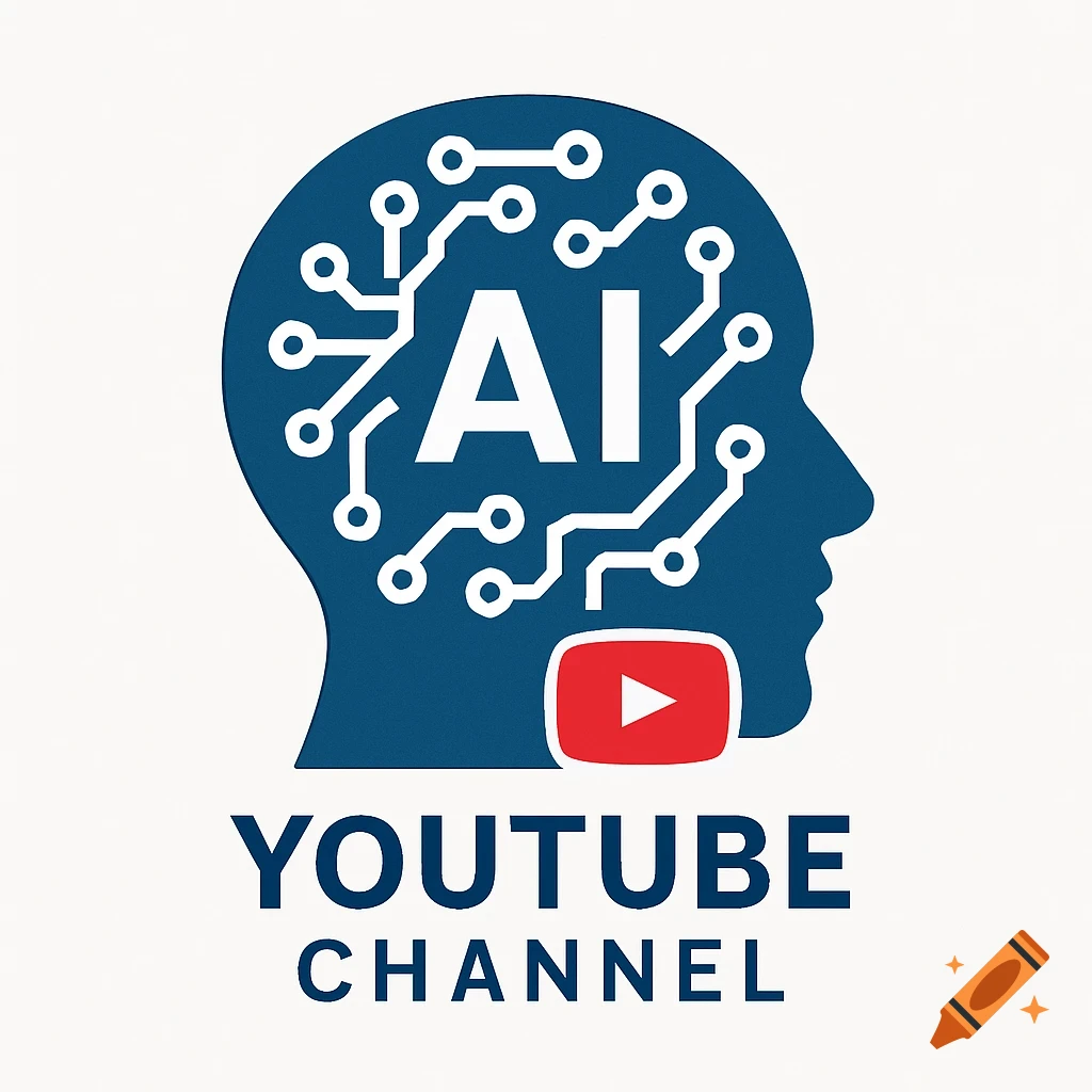 Logo for YouTube AI channel: blue head silhouette with circuitry, 'AI', YouTube icon, 'YOUTUBE CHANNEL'.