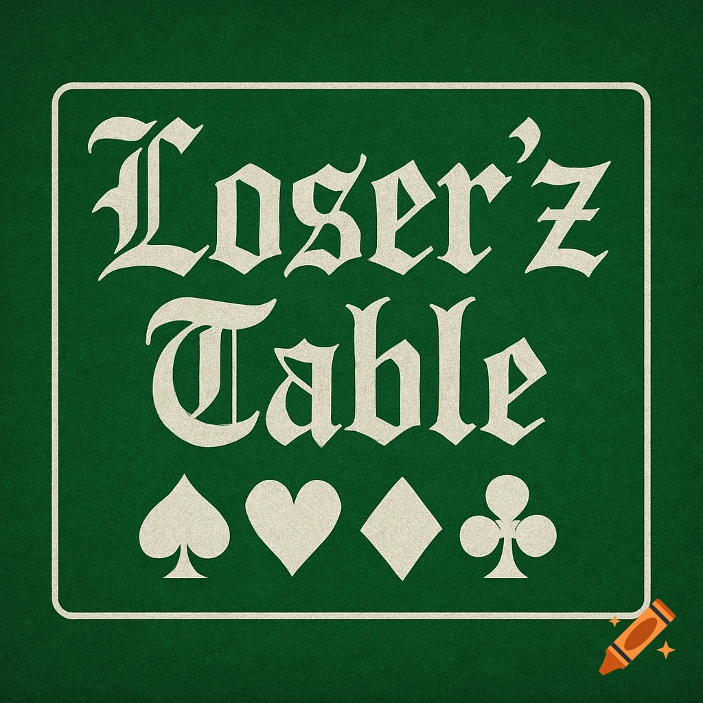 Text Loser'z Table on a green background with card suit symbols