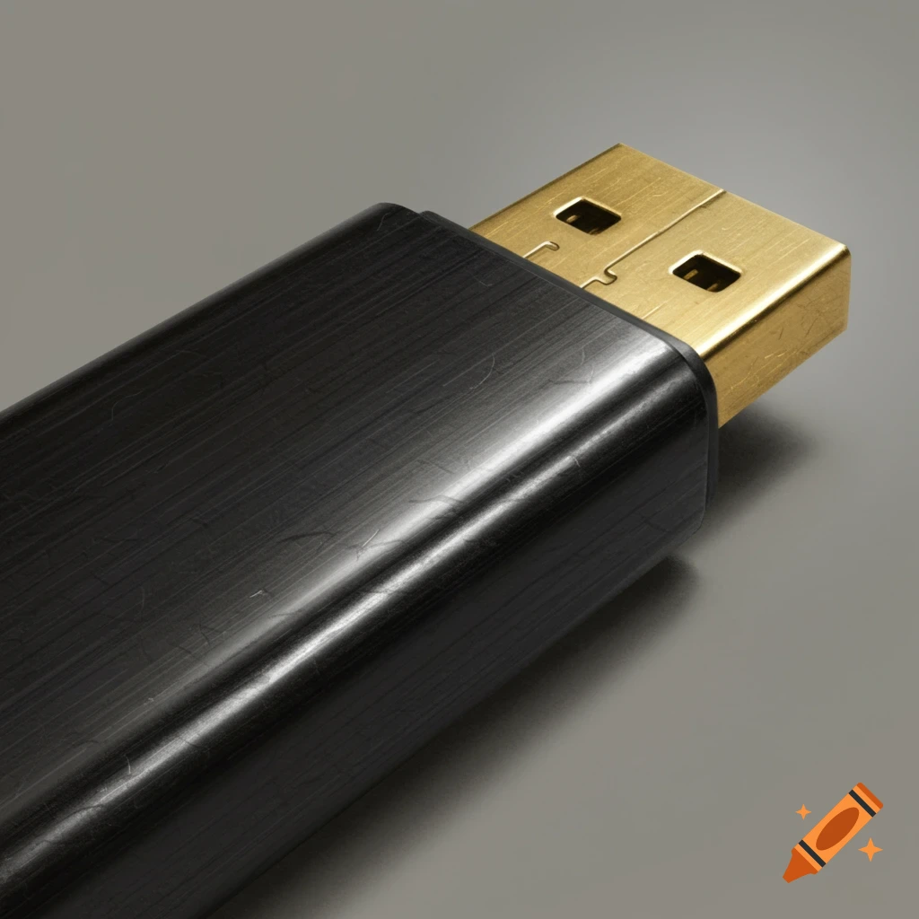 A close-up shot of a USB stick with a black case and a gold connector.