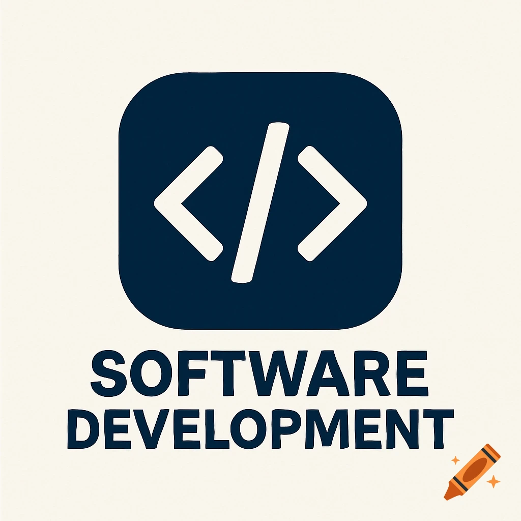 A logo featuring the </>-style code symbols inside a dark blue rounded square icon, with the text "SOFTWARE DEVELOPMENT" below.