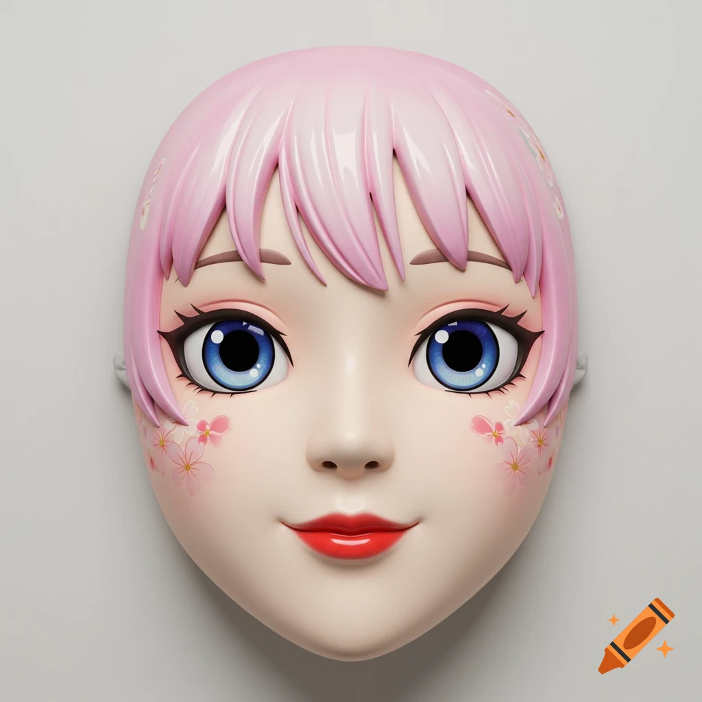 Anime style mask with pink hair and cherry blossoms