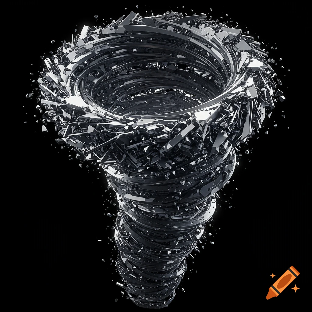 Abstract metallic tornado on black background.