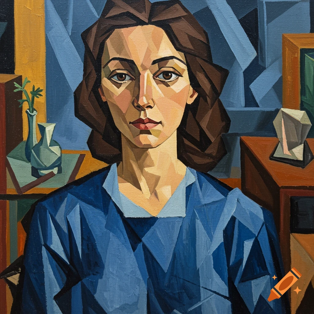 Cubist painting of a woman on Craiyon