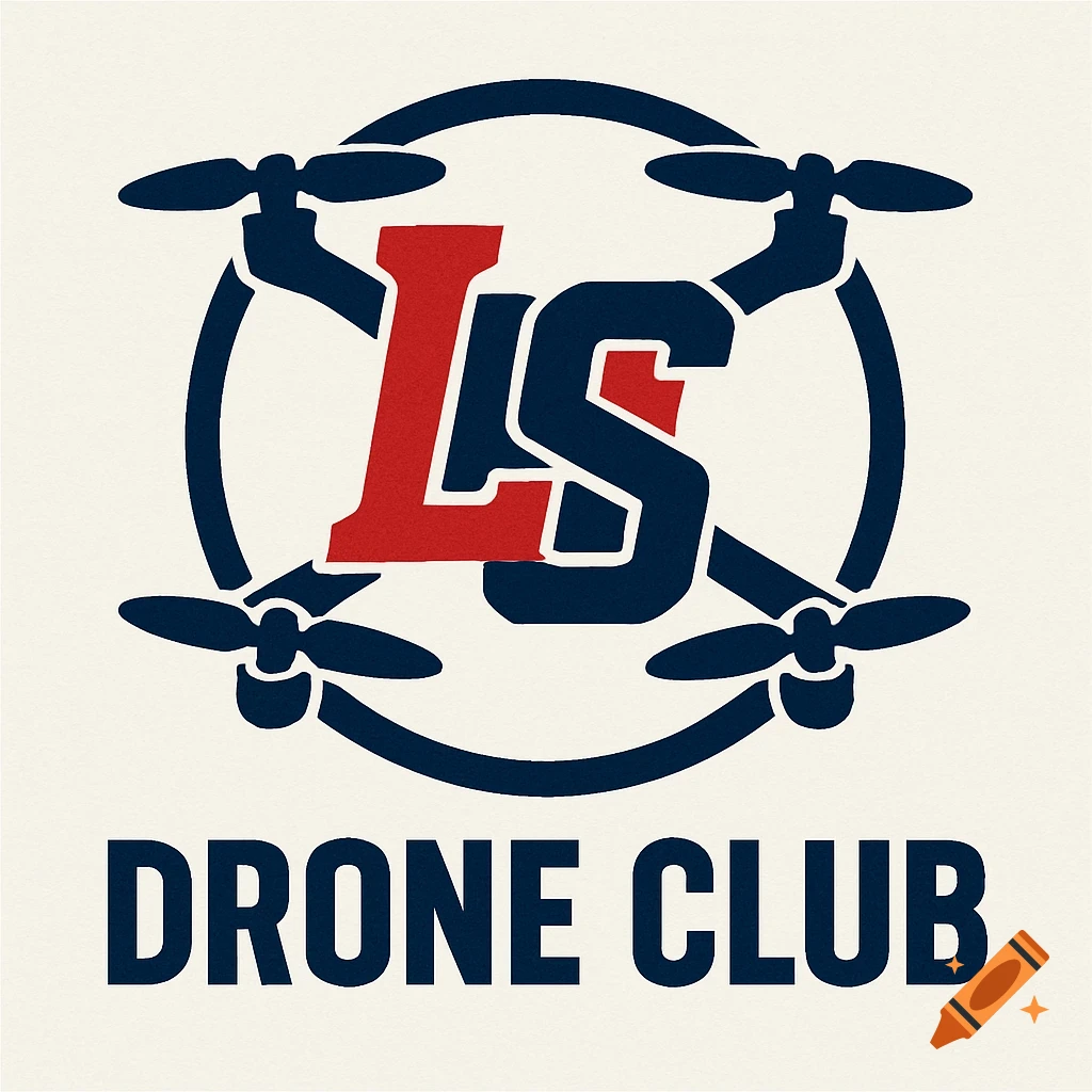 Red and navy blue logo for Drone Club with LS letters and a drone graphic.