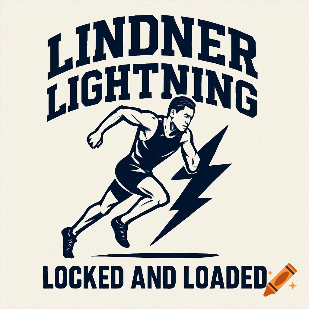 Logo of a runner with a lightning bolt and the text 'Lindner Lightning Locked and Loaded' in a stylized, two-color design.