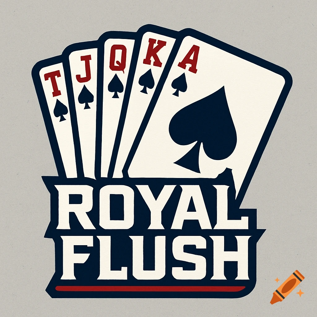 Stylized logo with a royal flush poker hand and ROYAL FLUSH text.