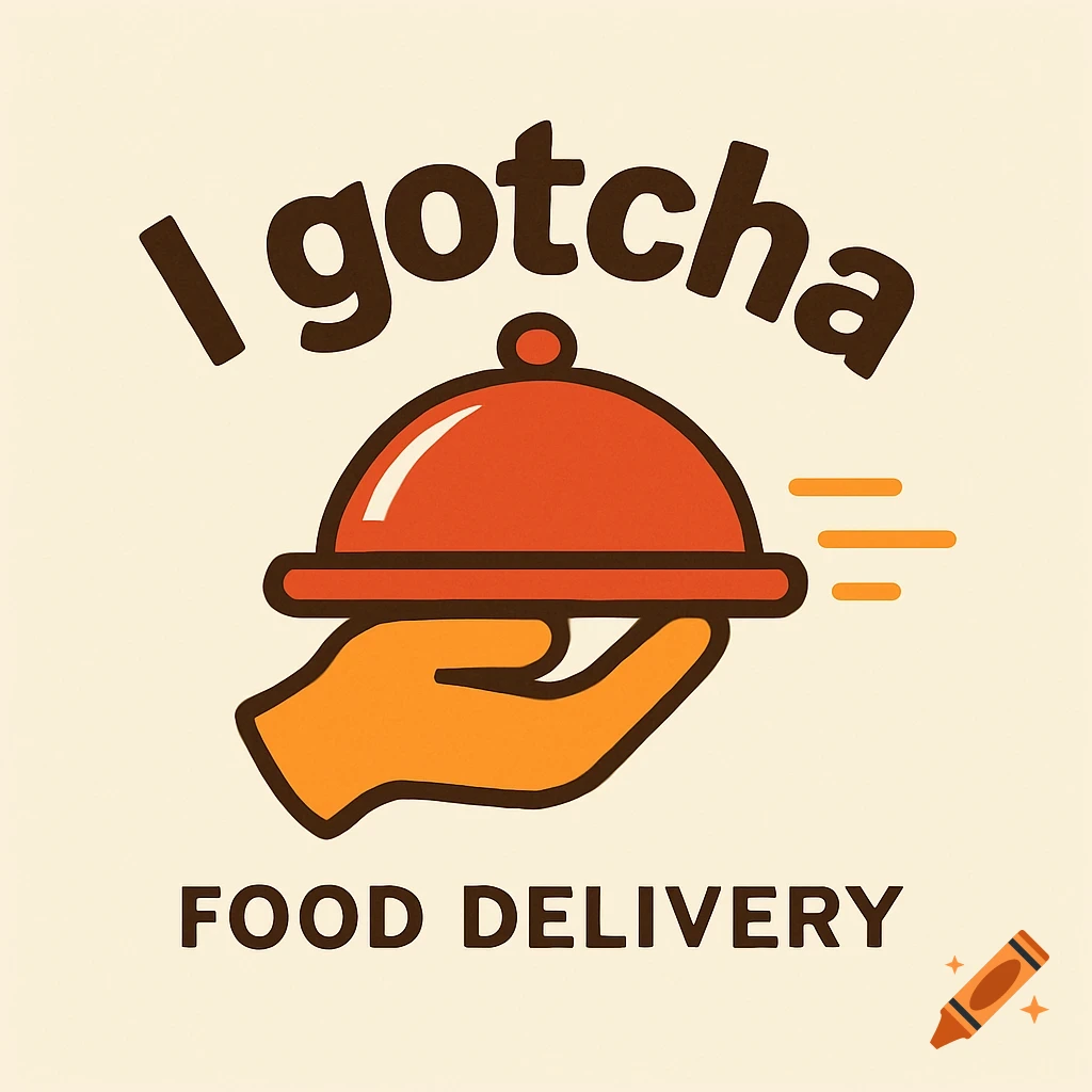 Logo for food delivery with hand holding a covered plate and text