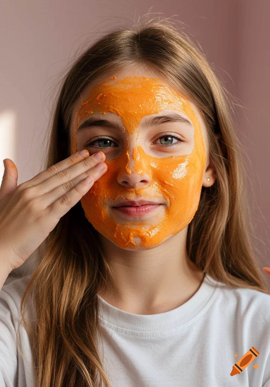 Girl applying orange face mask