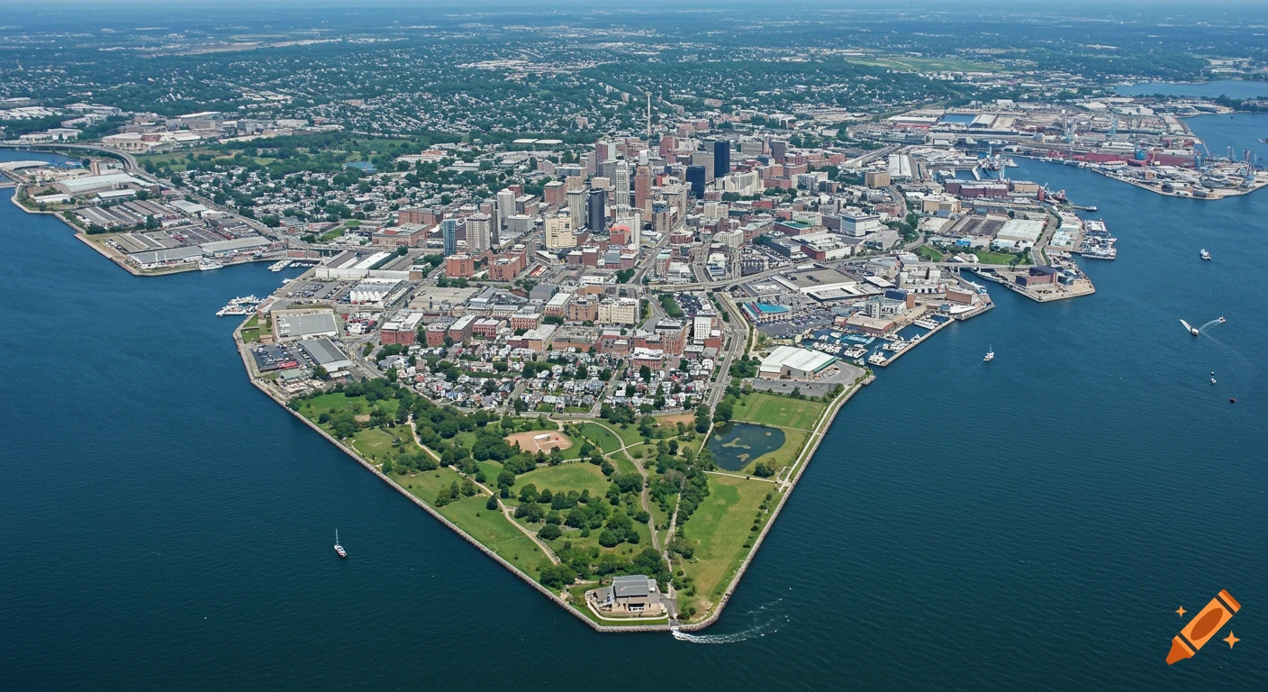 Aerial view of the city and waterfront of Bayonne, New Jersey