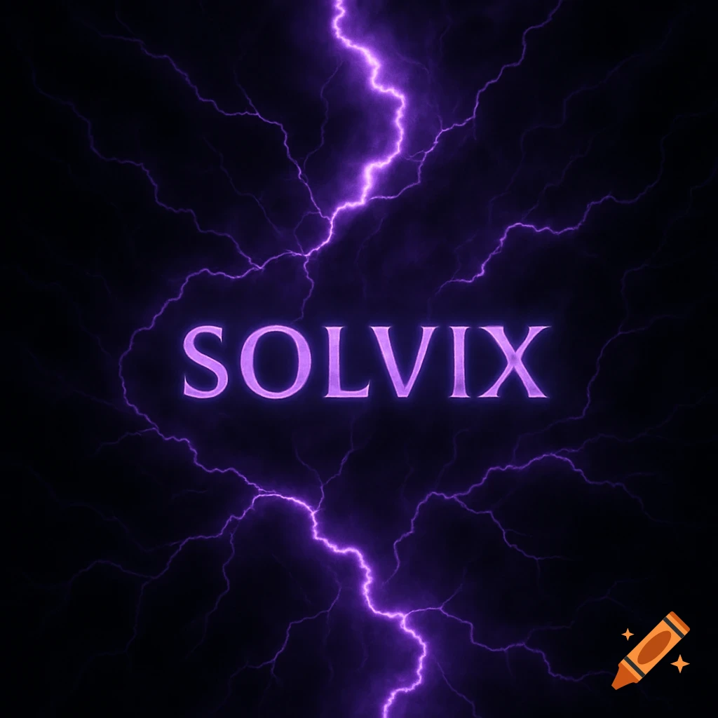 Purple lightning bolts on a black background with the text SOLVIX in the center.