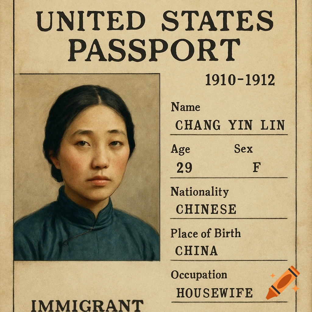 Vintage United States passport with portrait of a Chinese woman, dated 1910-1912.