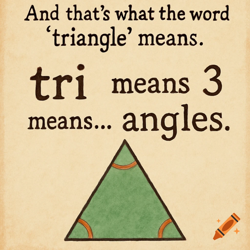 Illustration defining the word 'triangle' with text and a diagram of a green triangle.