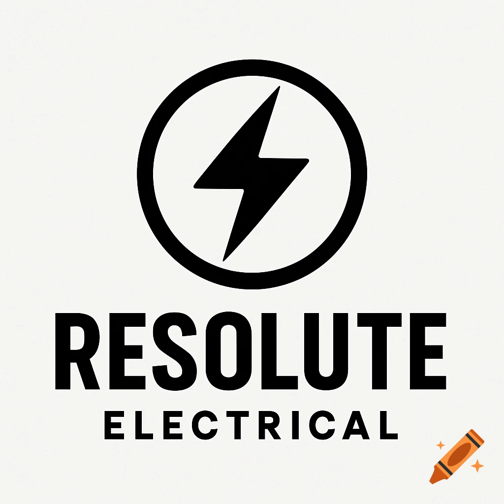 A black logo featuring a lightning bolt inside a circle above the words "RESOLUTE ELECTRICAL" on a white background.