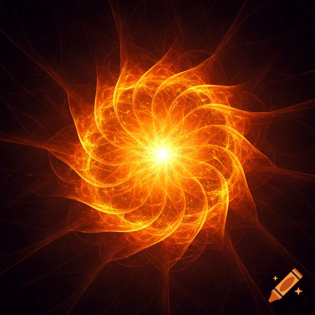 Glowing orange and yellow abstract fractal shape resembling a star or sun.