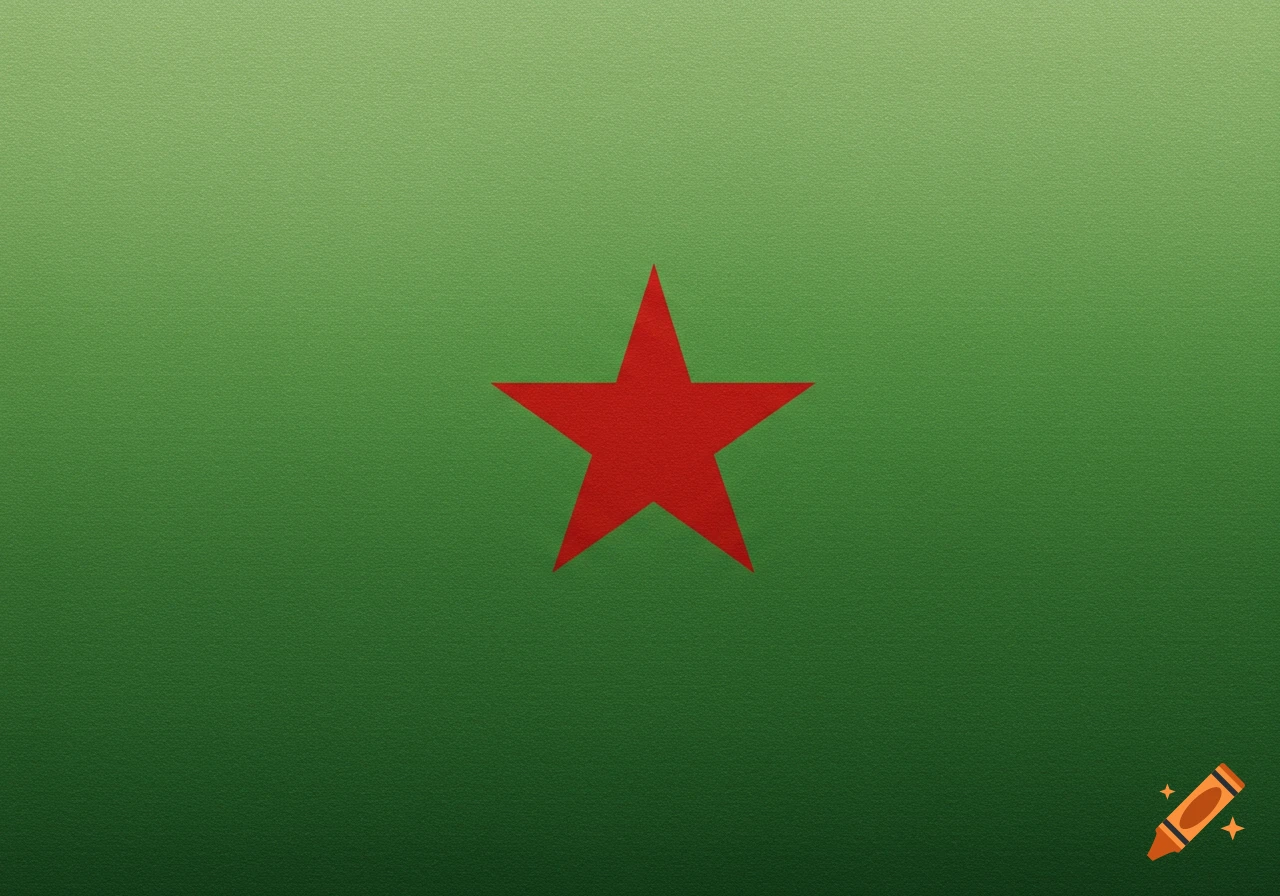 A flag with a green gradient background and a red star in the center.