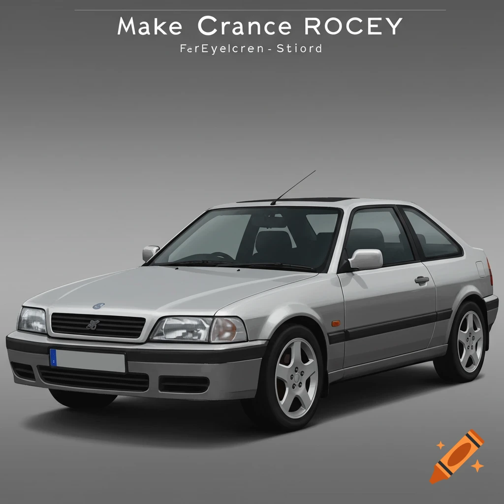 A silver coupe car with a sunroof is parked against a grey background.