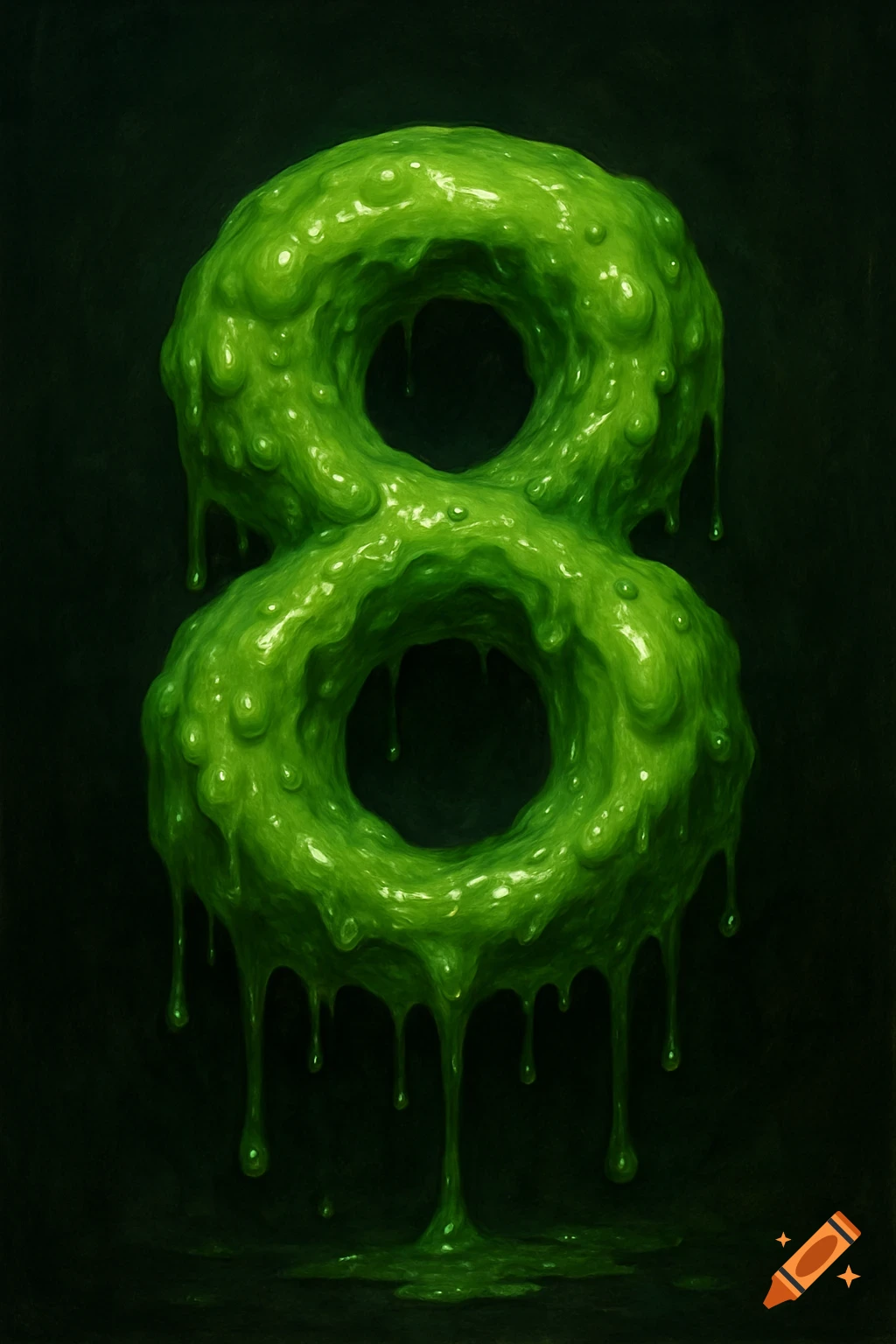 Number 8 made of green slime dripping on a dark background.