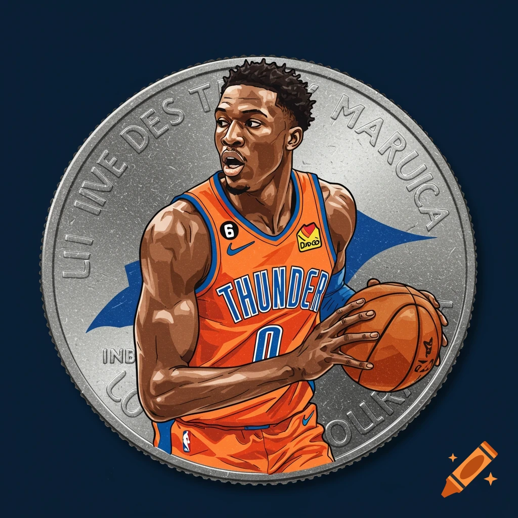 Illustration of a basketball player on a coin.
