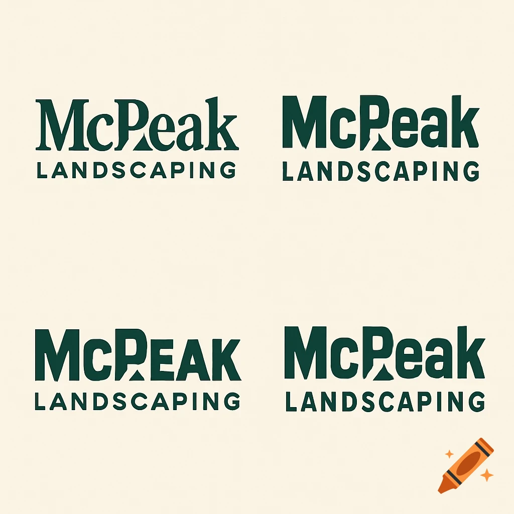 Four logo designs for McPeak Landscaping with a mountain-shaped A.