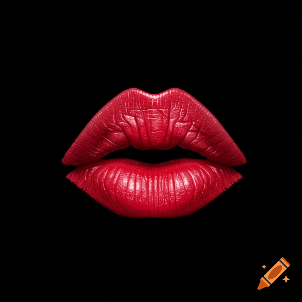 Close-up of red lips against a black background.