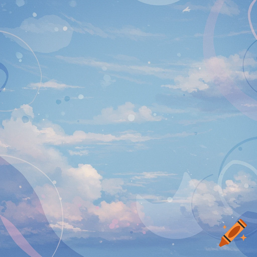 Soft blue sky background with clouds and abstract shapes
