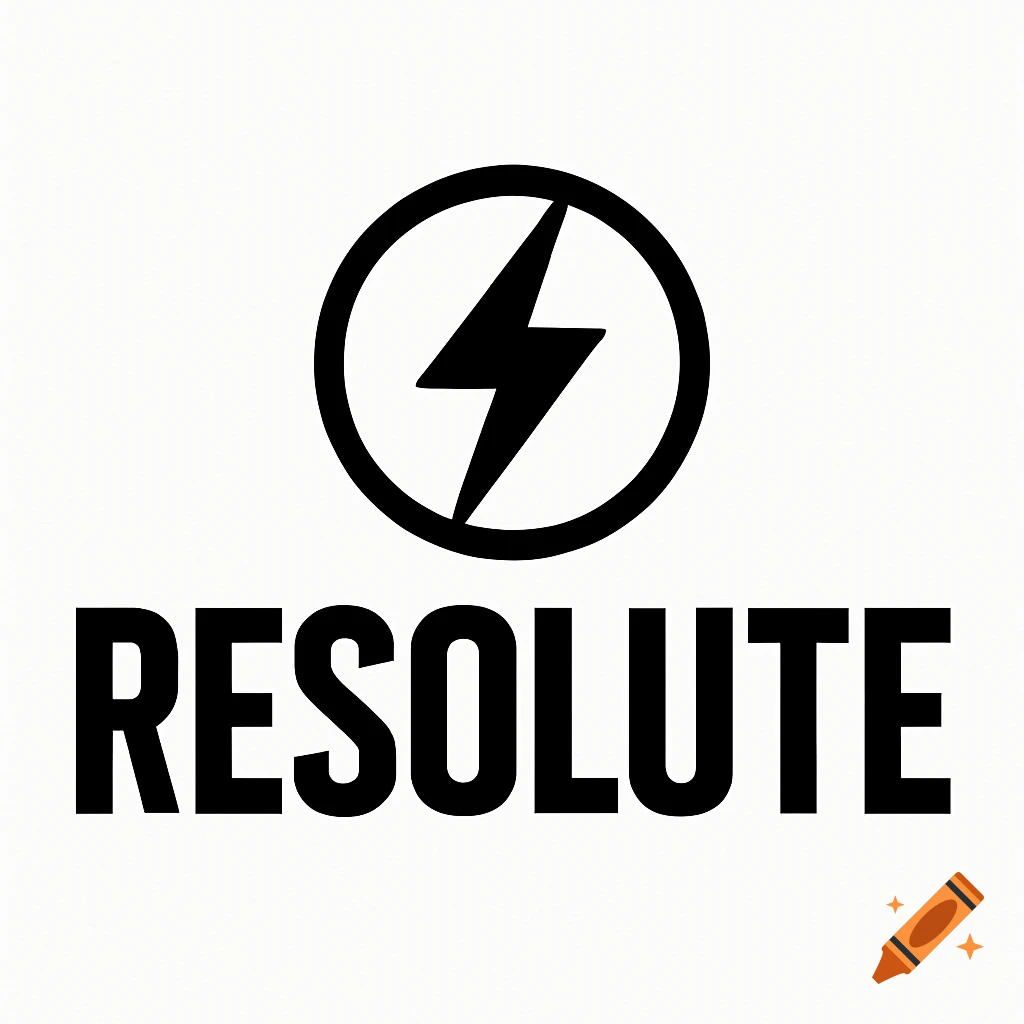 Black logo with a lightning bolt inside a circle and the word RESOLUTE below it.