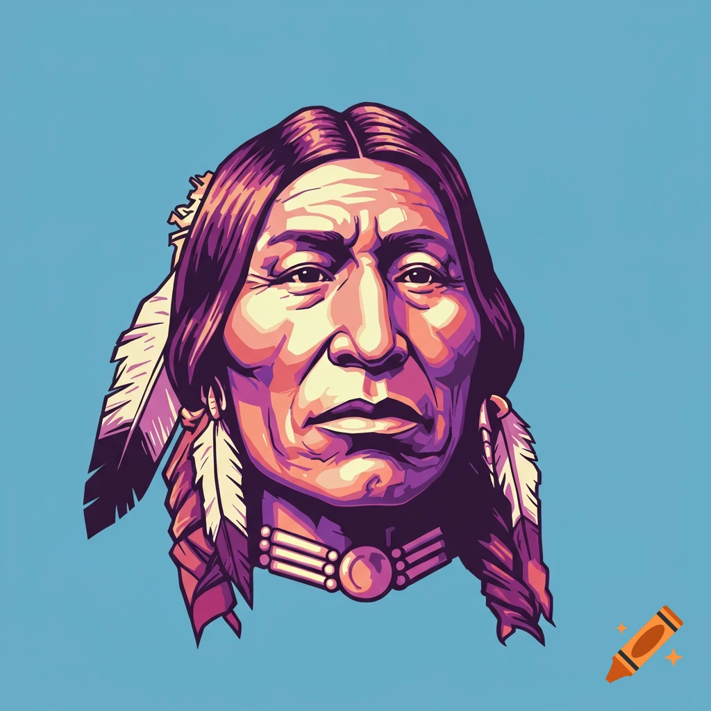 Pop art portrait of a Native American person in pastel colors