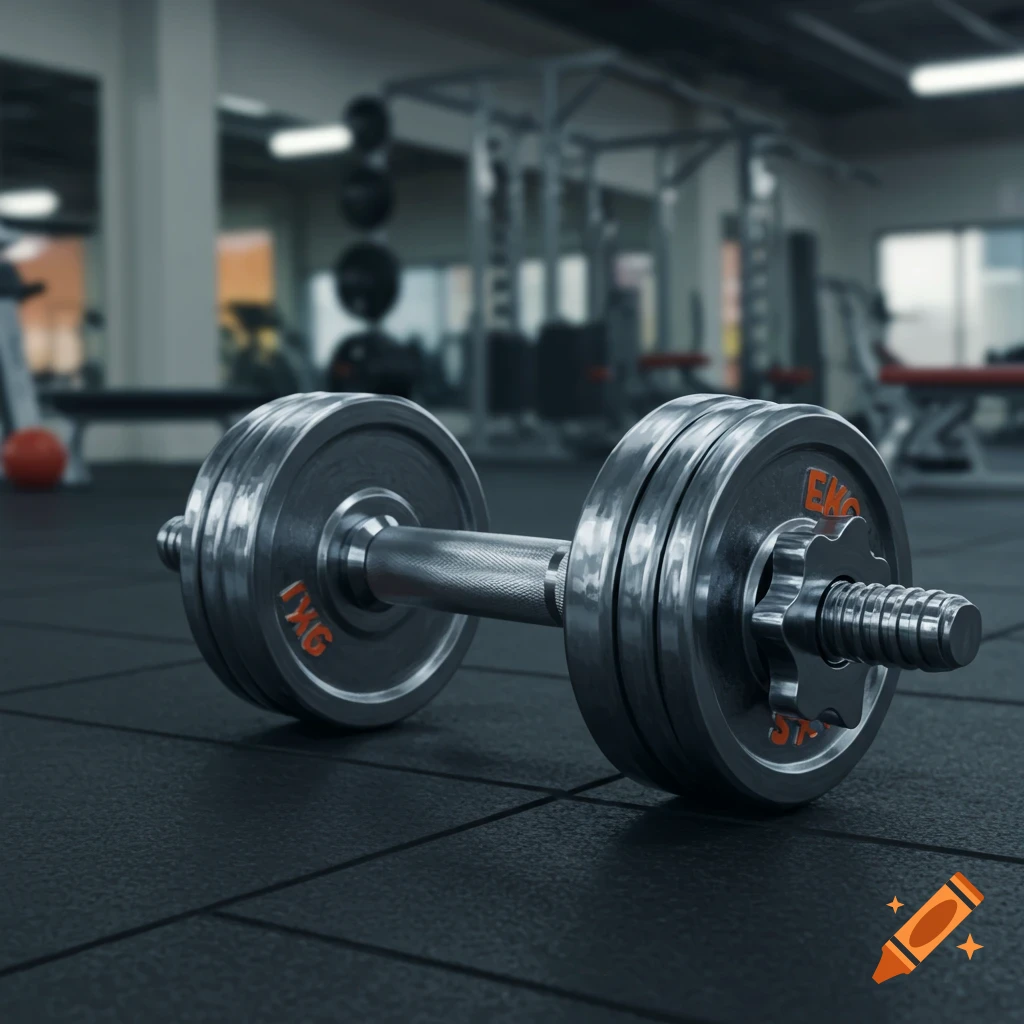 Close-up of a dumbbell on the floor in a gym