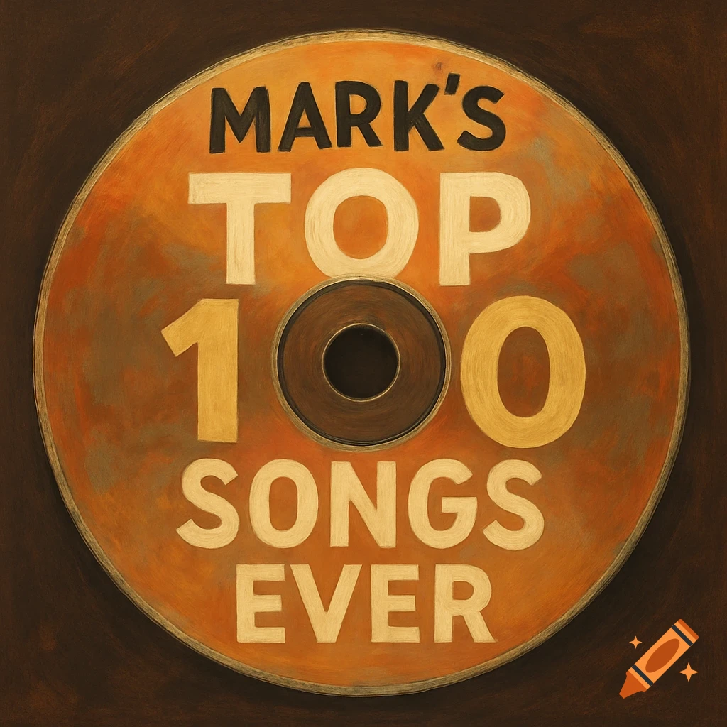 An illustration of a CD cover titled 'MARK'S TOP 100 SONGS EVER'.