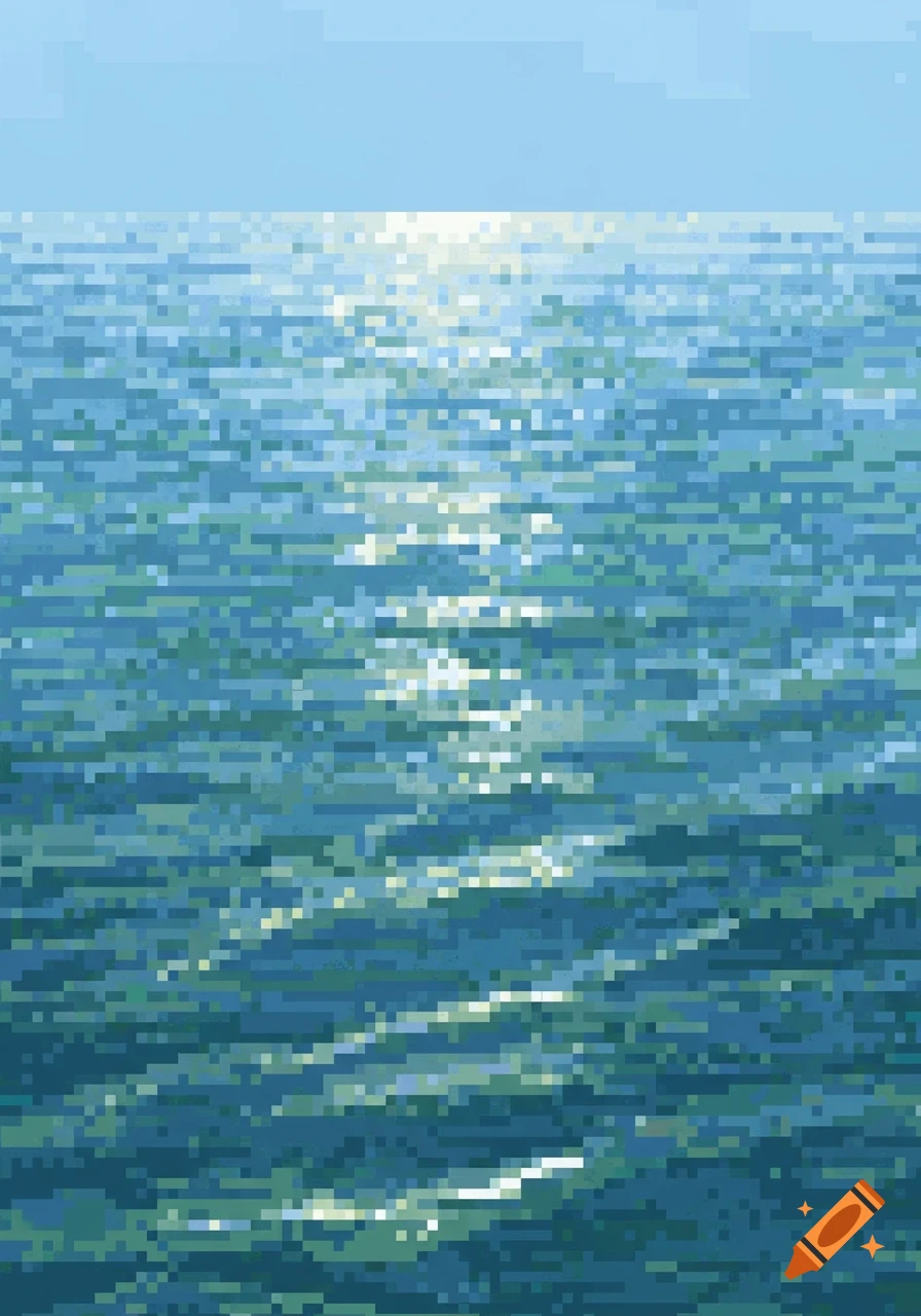 Pixel art of sunlight reflecting on the ocean surface.