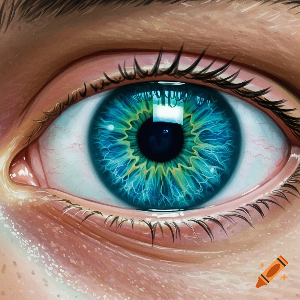Close-up of a vibrant blue and green human eye.
