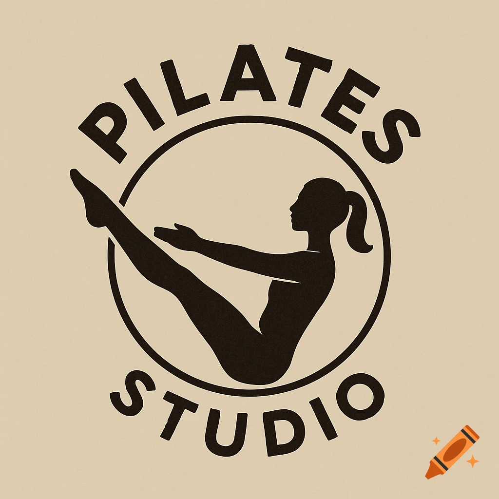 Minimalist logo with silhouette of person doing pilates pose and text 'PILATES STUDIO'