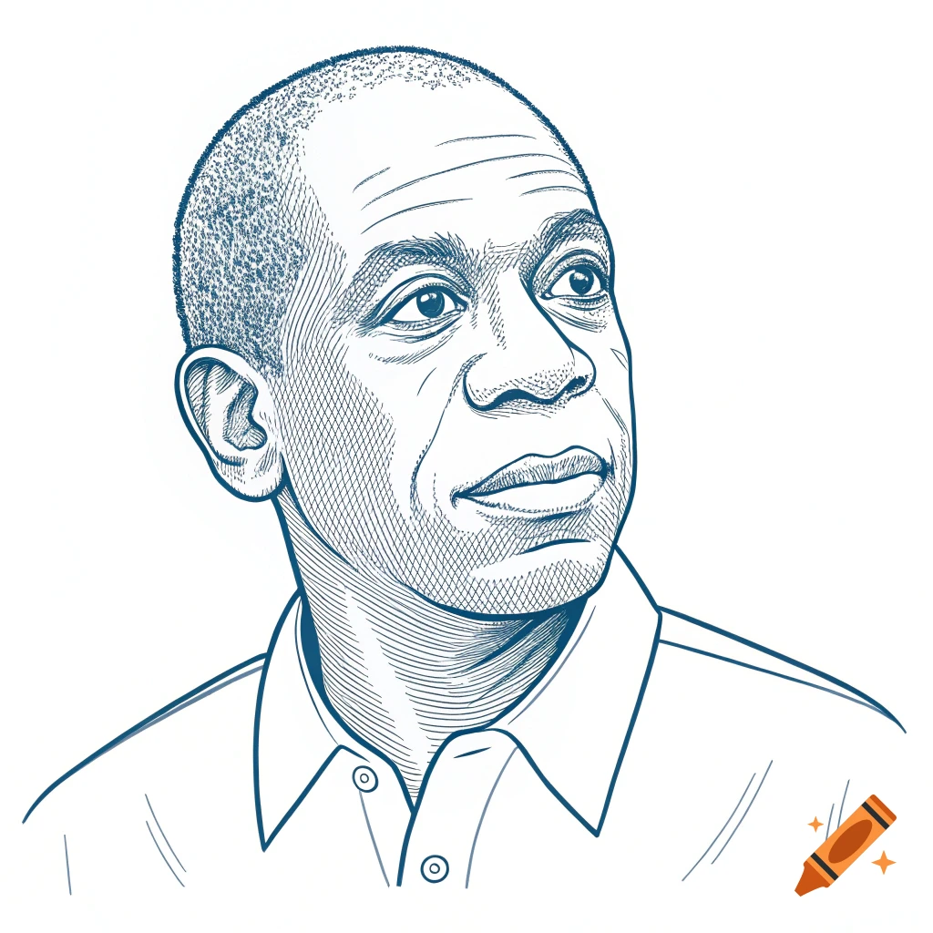 Line drawing portrait of a man.