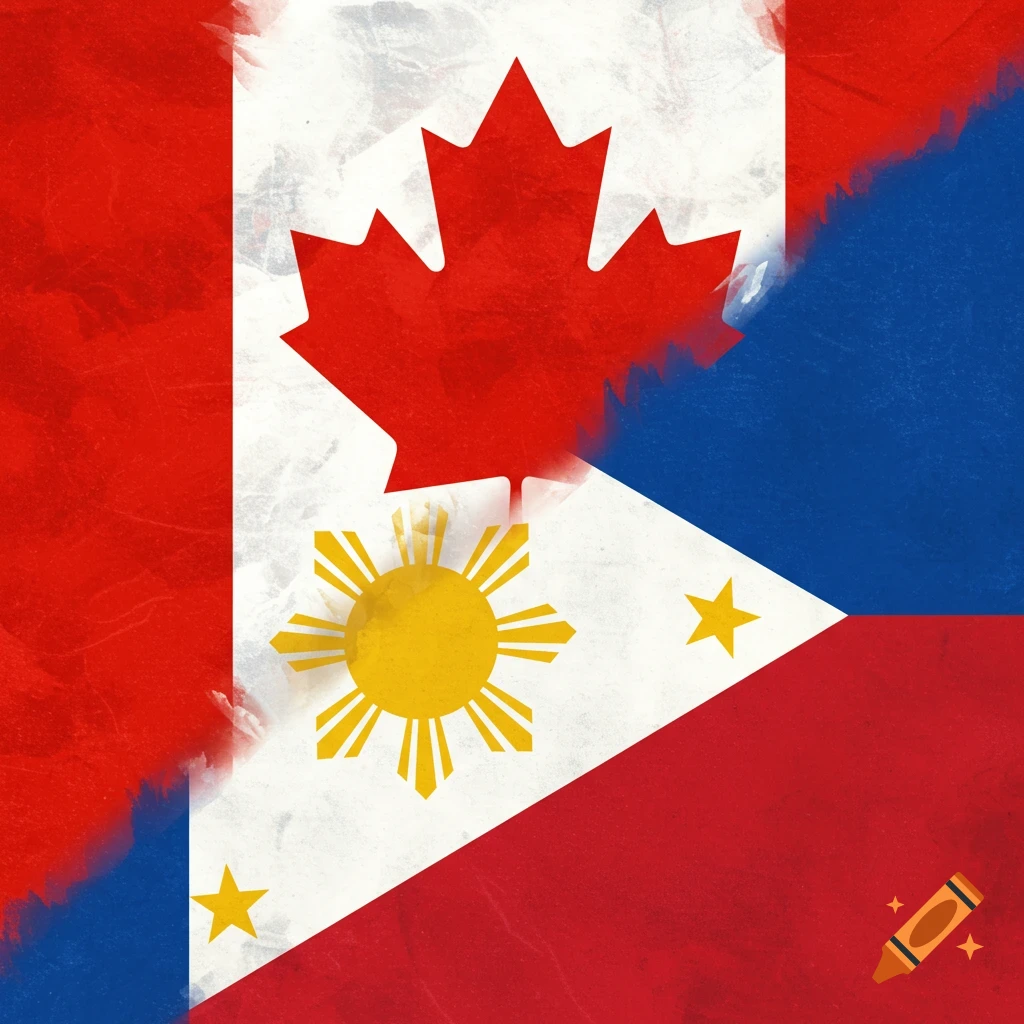 Combined Canadian and Philippine flags with brushstroke texture