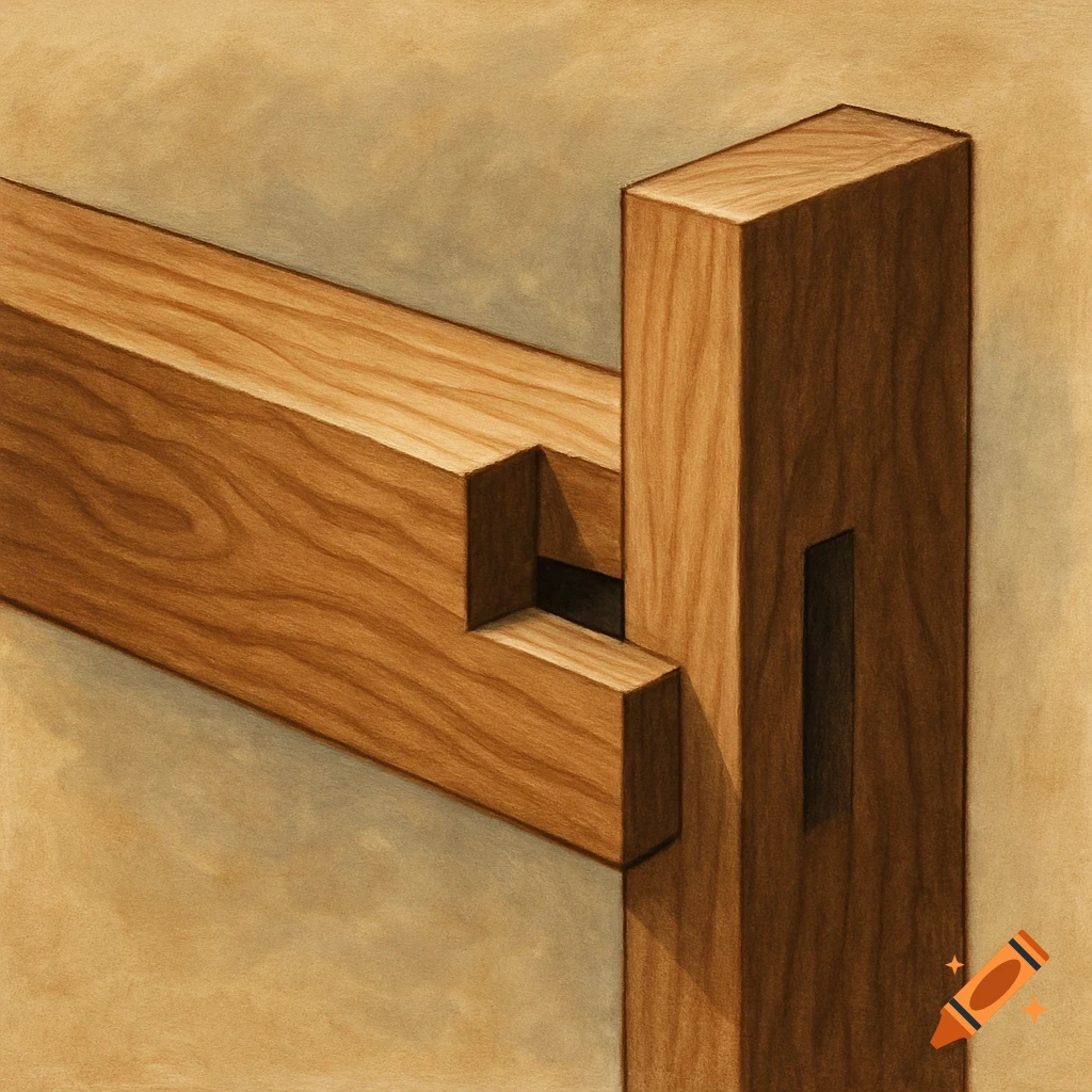 Close-up illustration of a wooden slot joint
