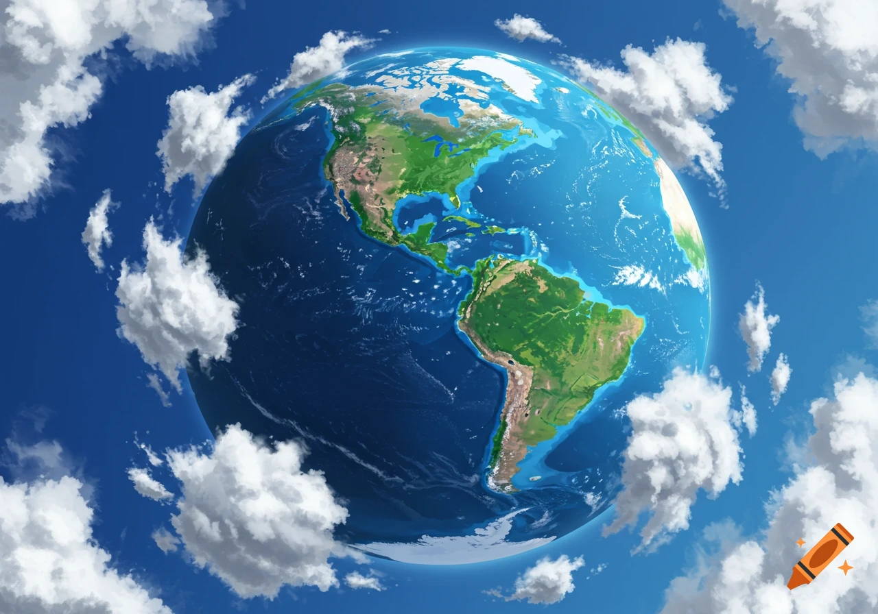 View of the Earth from space, showing continents and clouds