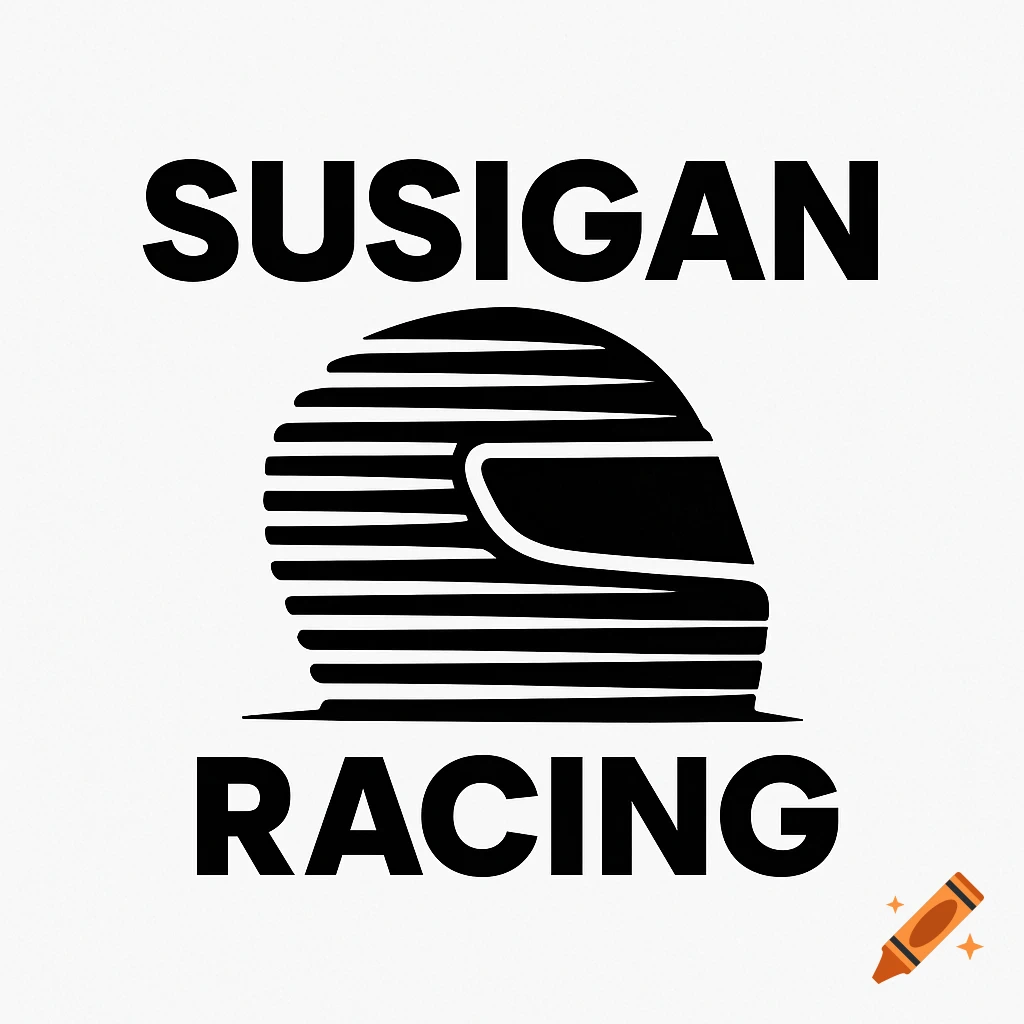 Black and white logo of a racing helmet with the text SUSIGAN RACING.