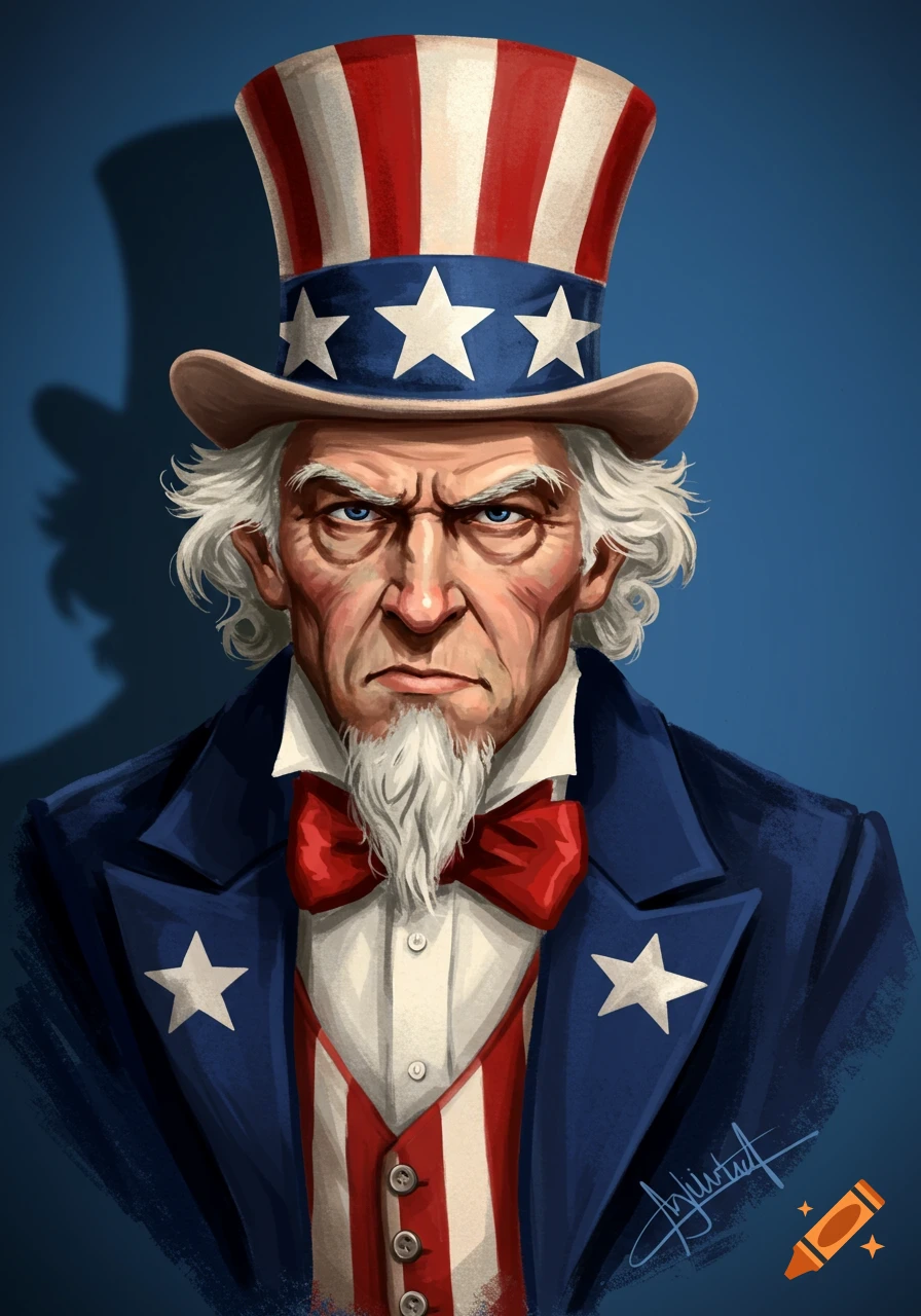 A stern portrait illustration of Uncle Sam.