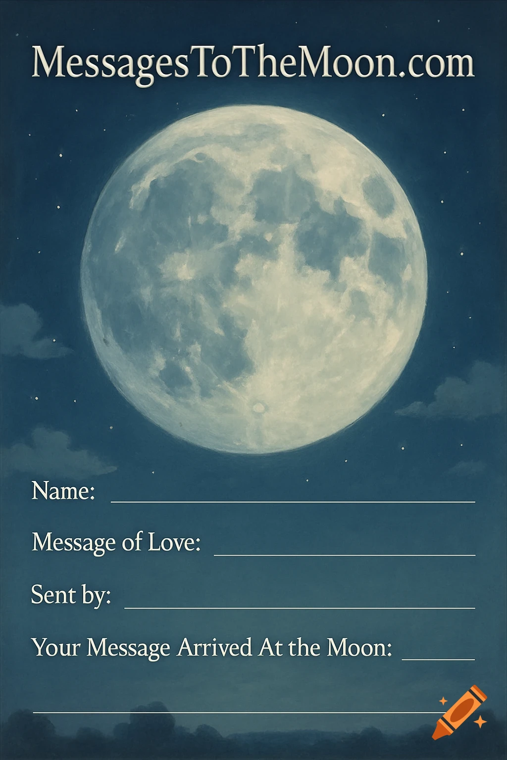 A certificate form featuring a full moon in a starry night sky.