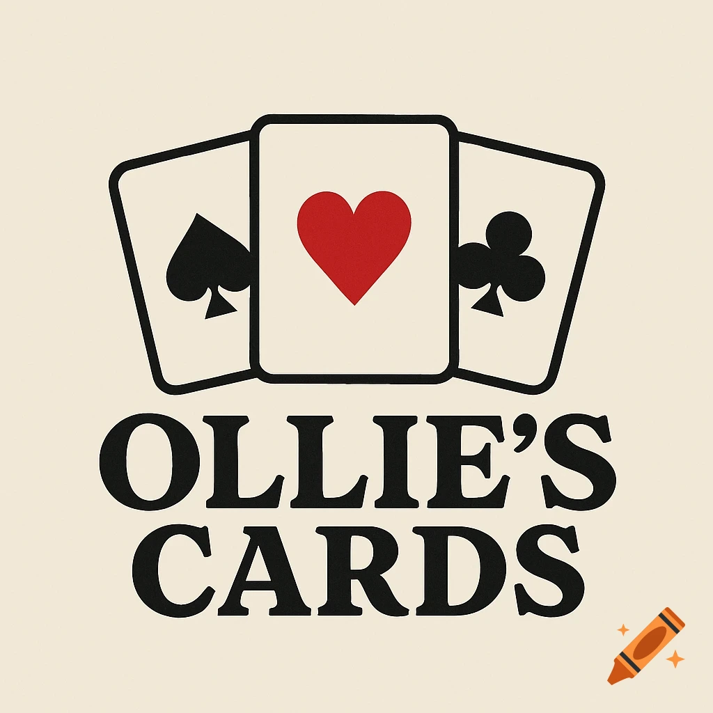 Logo featuring three playing cards (Spade, Heart, Club) and the text 'OLLIE'S CARDS'
