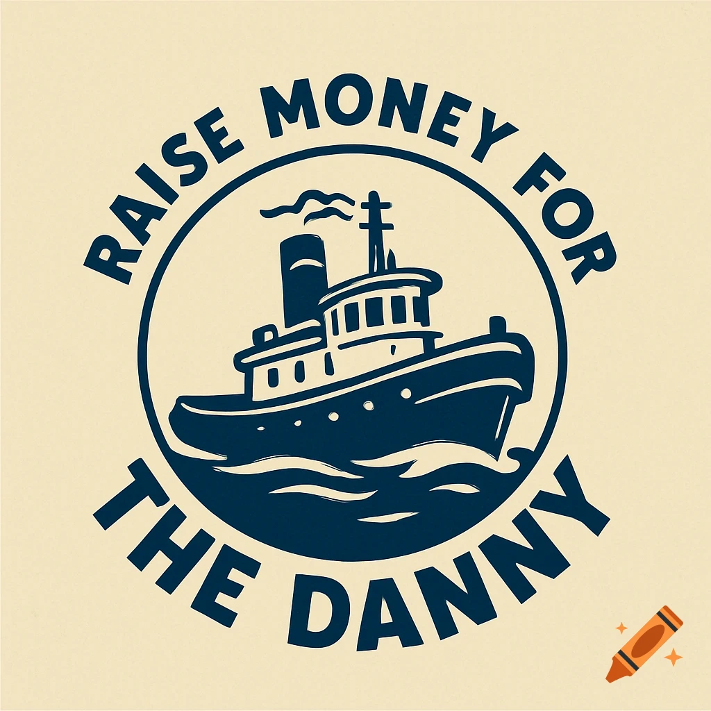 Logo of a tugboat in a circle with text.