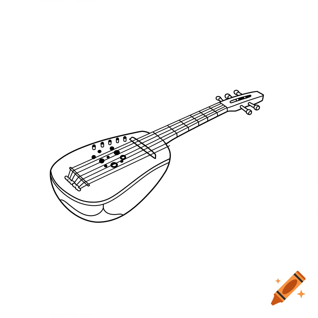 A simple black and white line drawing of a stringed musical instrument.